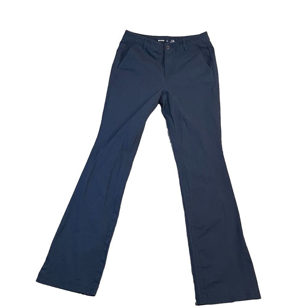 Old Navy High Rise Flare Navy Blue Chino Preppy Dress Pants Womens Size 8 Tall
